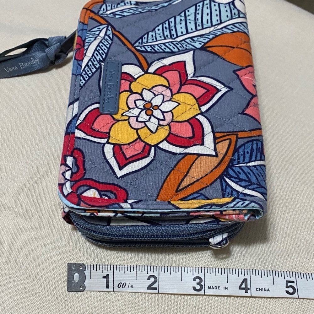 Vera Bradley Tropical Evening Quilted Gray and Orange Floral RFID Wallet - Picture 10 of 11